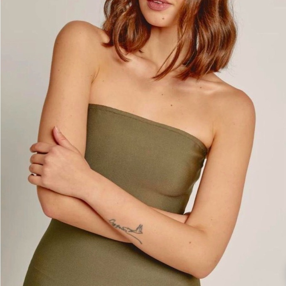 Rare London Olive Green Strapless Maxi Dress
